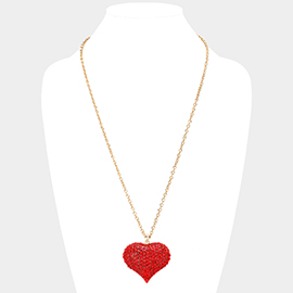 Crystal pave heart pendant long necklace